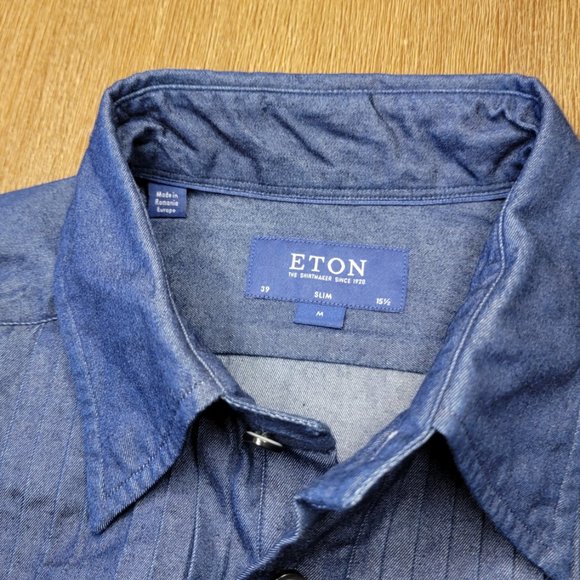 Eton Denim Tuxedo Shirt - Slim Fit Sz 15.5 (M) - Picture 4 of 4